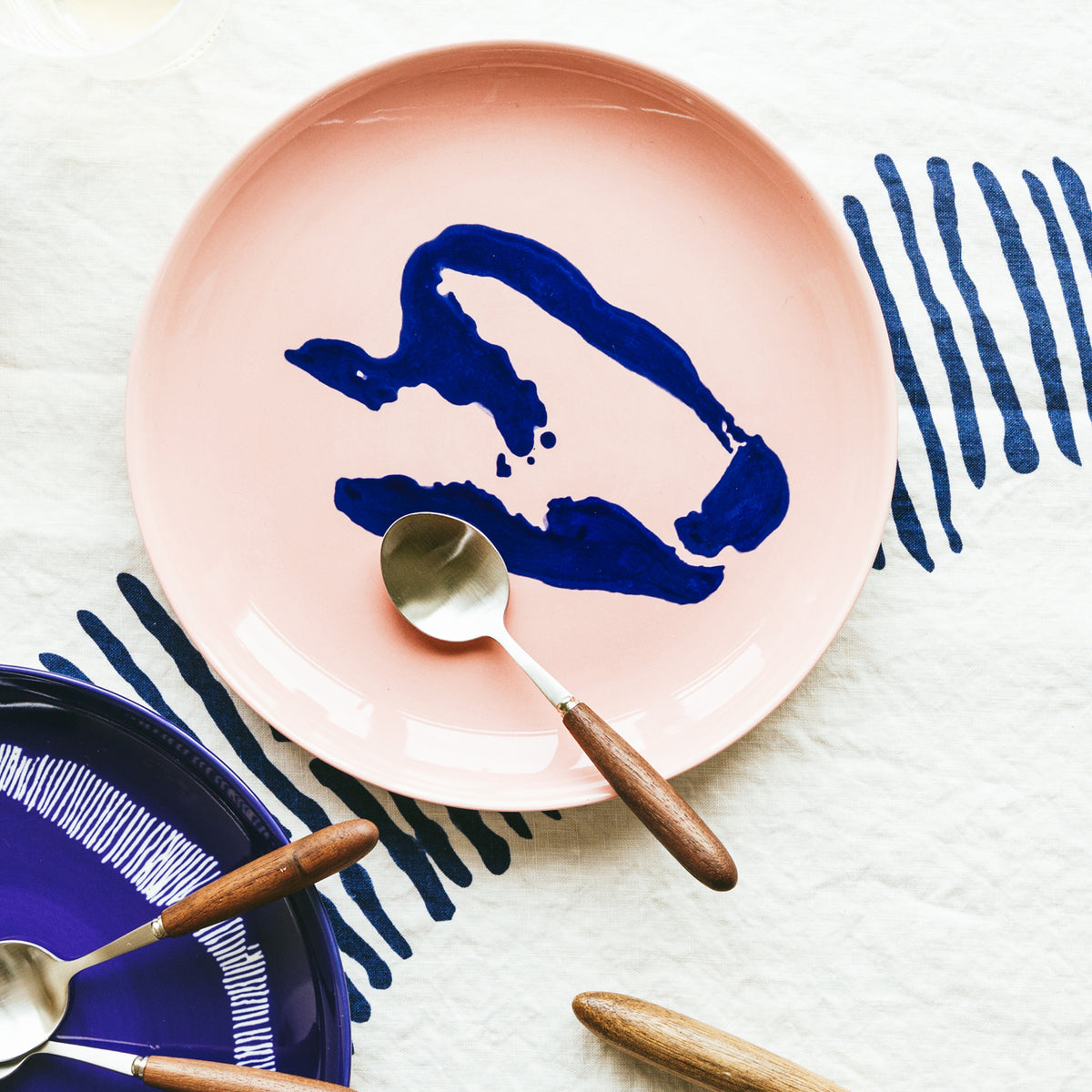 Delicious Pink Plate with Blue Pepper Motif - M