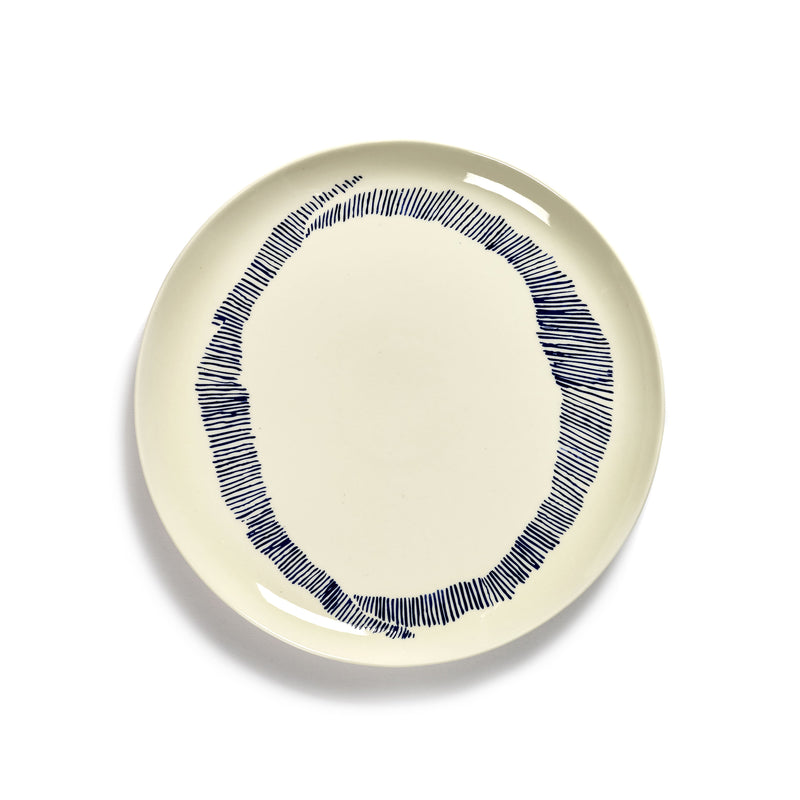 White Plate with Blue Stripes - L