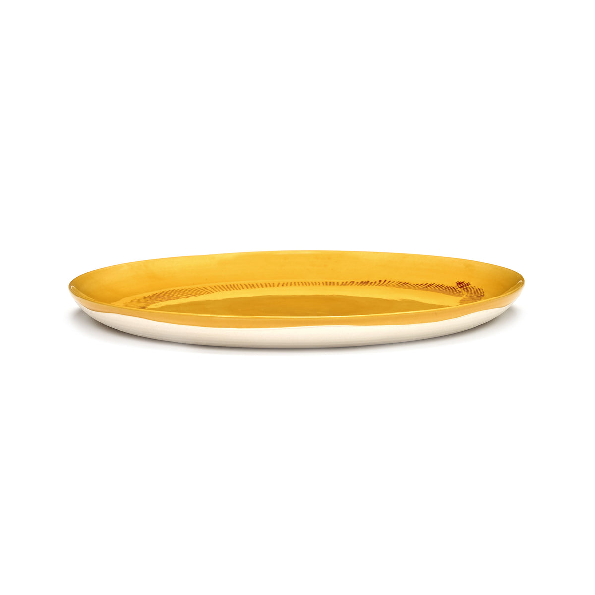 Sunny Yellow Plate with Red Stripes - L
