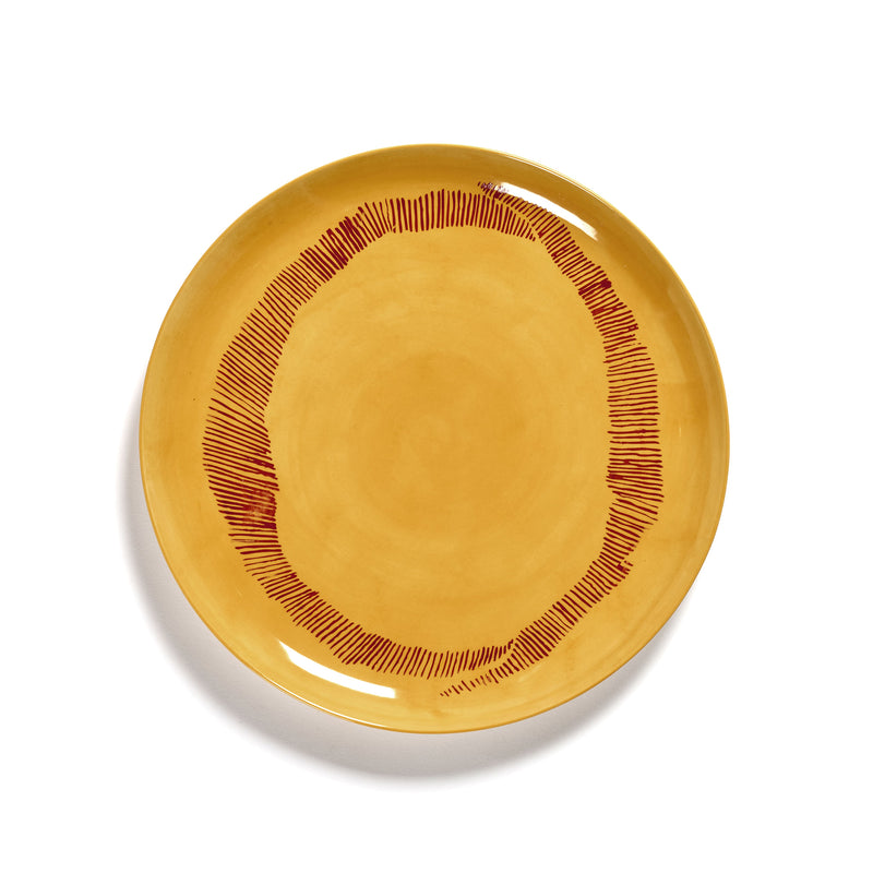 Sunny Yellow Plate with Red Stripes - L