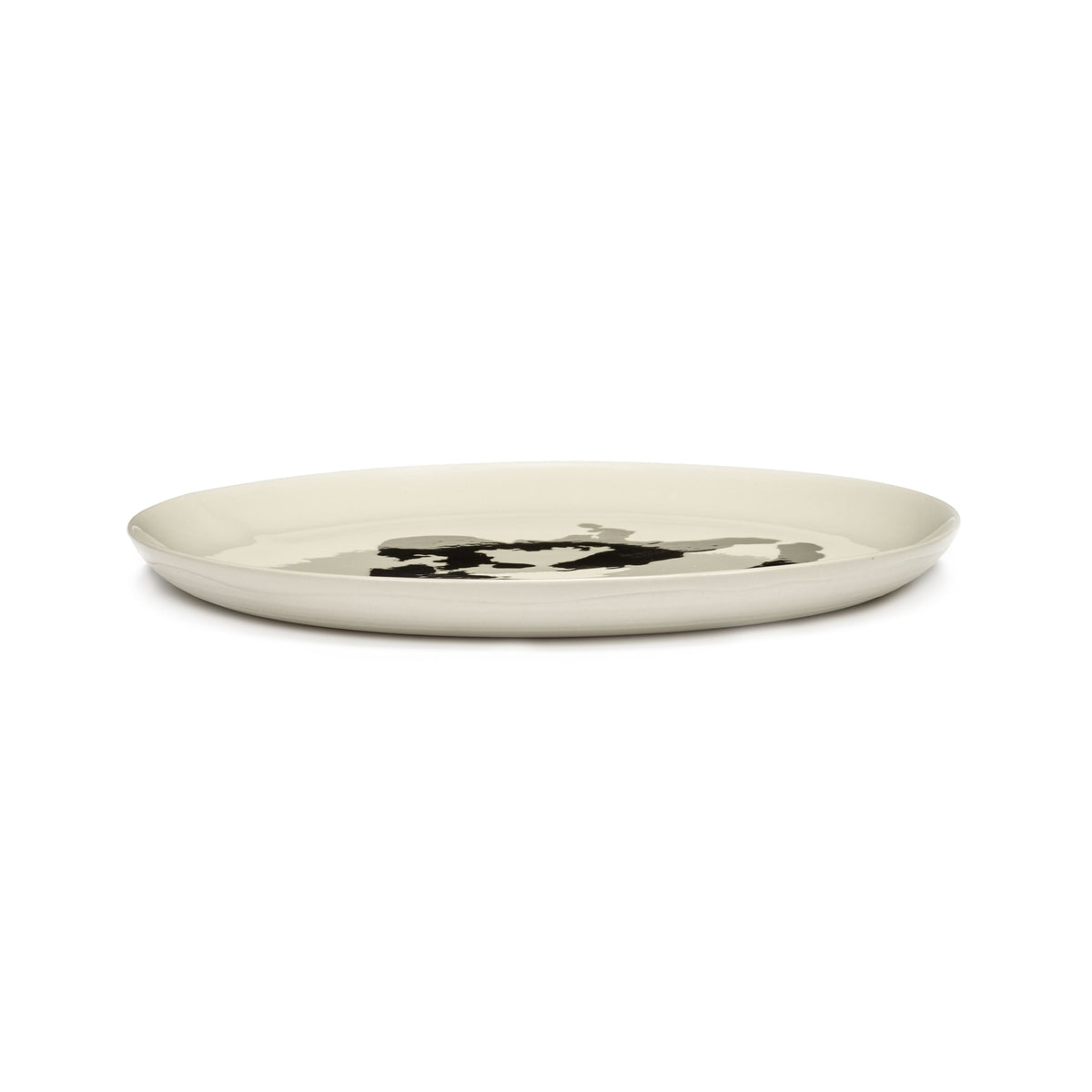White Plate with Black Pepper Motif - L