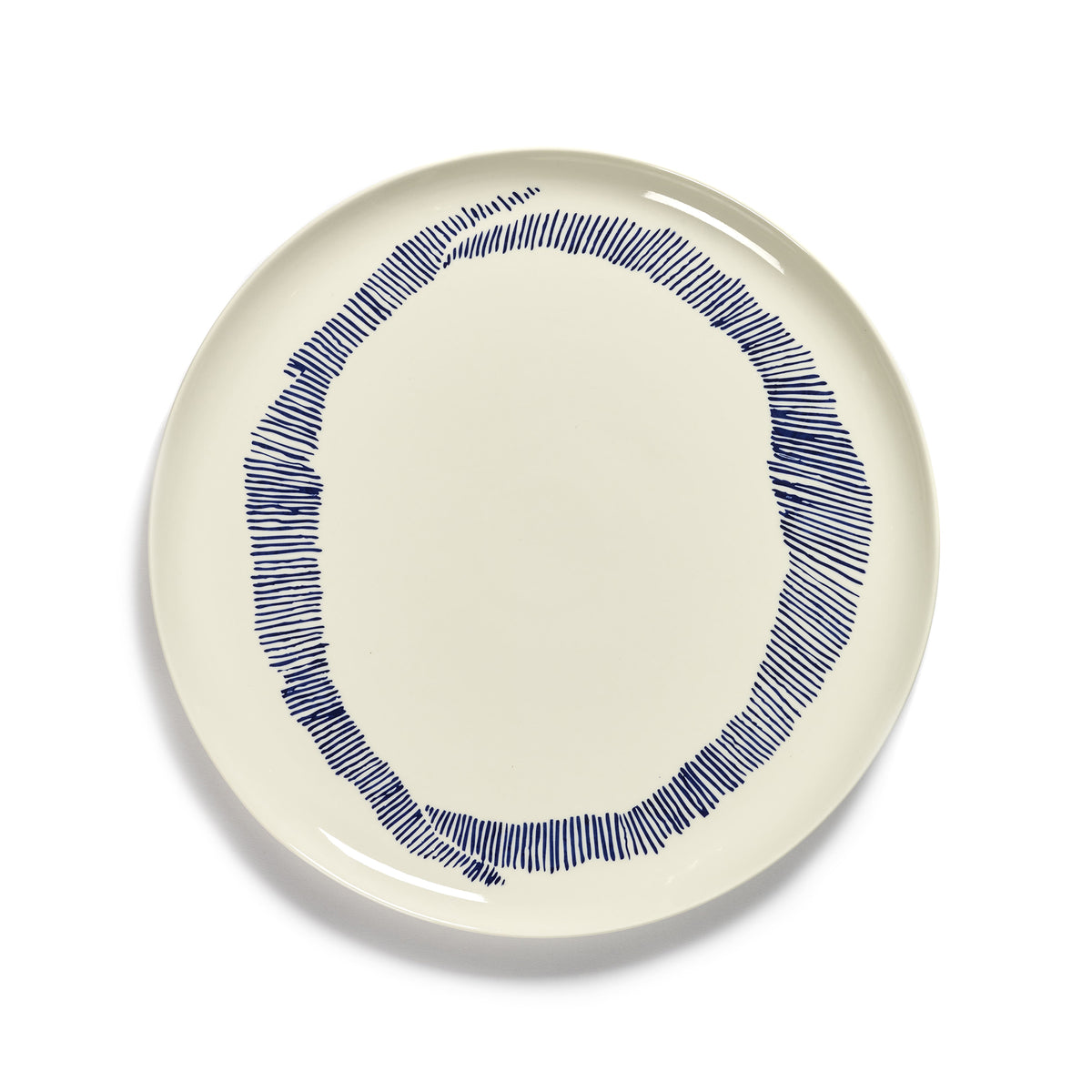 White Serving Plate with Blue Stripes