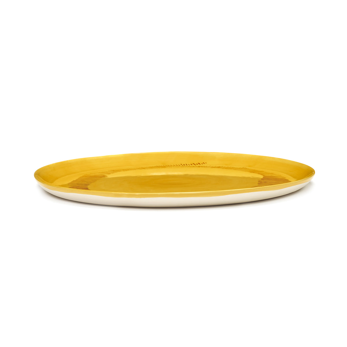 Sunny Yellow Serving Plate with Red Stripes