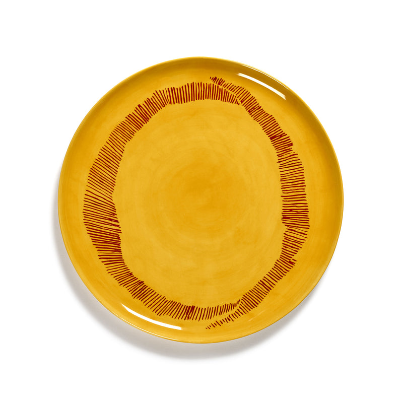 Sunny Yellow Serving Plate with Red Stripes