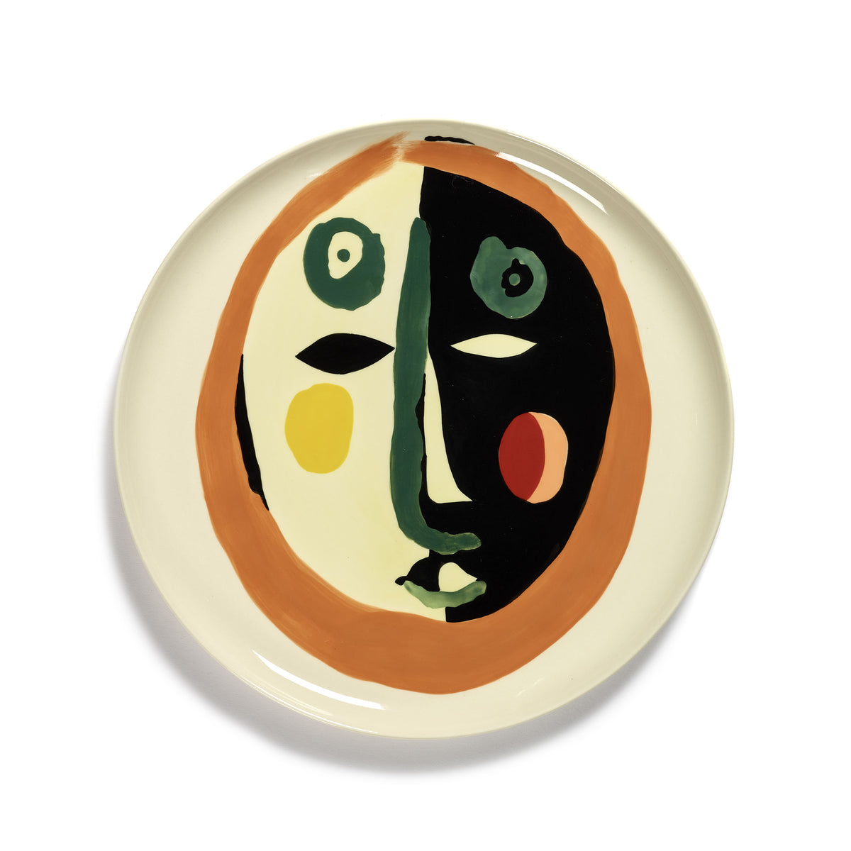 White Serving Plate with Face Motif