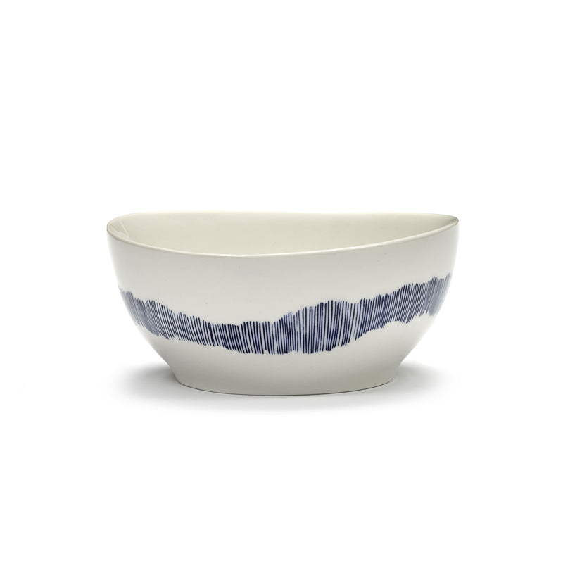 White Bowl with Blue Stripes - S