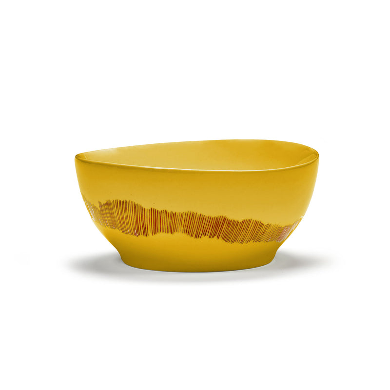 Sunny Yellow Bowl with Red Stripes - S