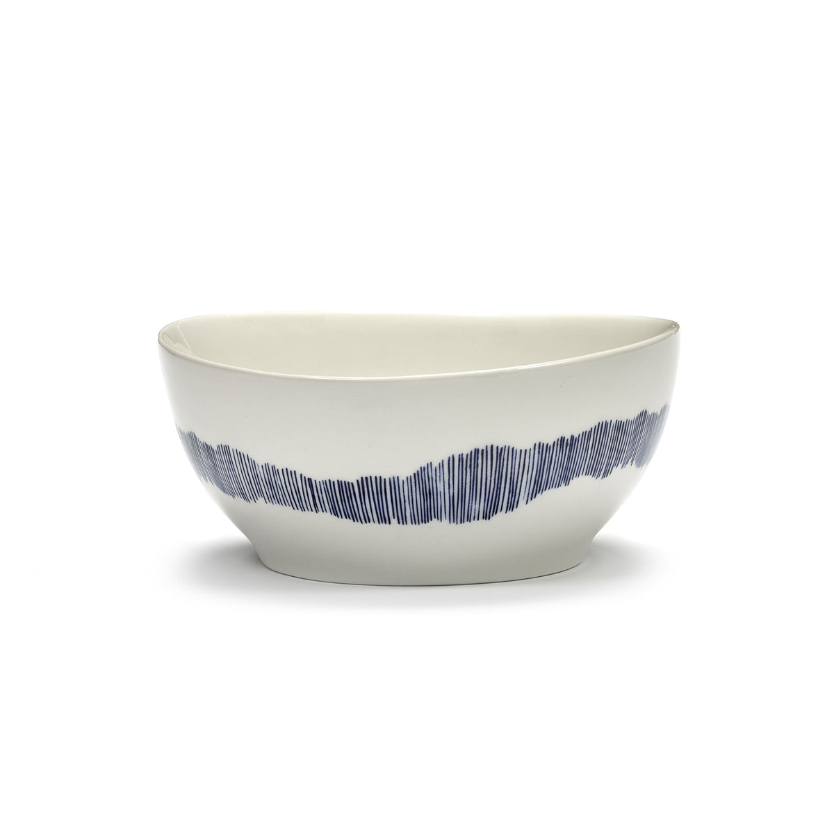 White Bowl with Blue Stripes - L