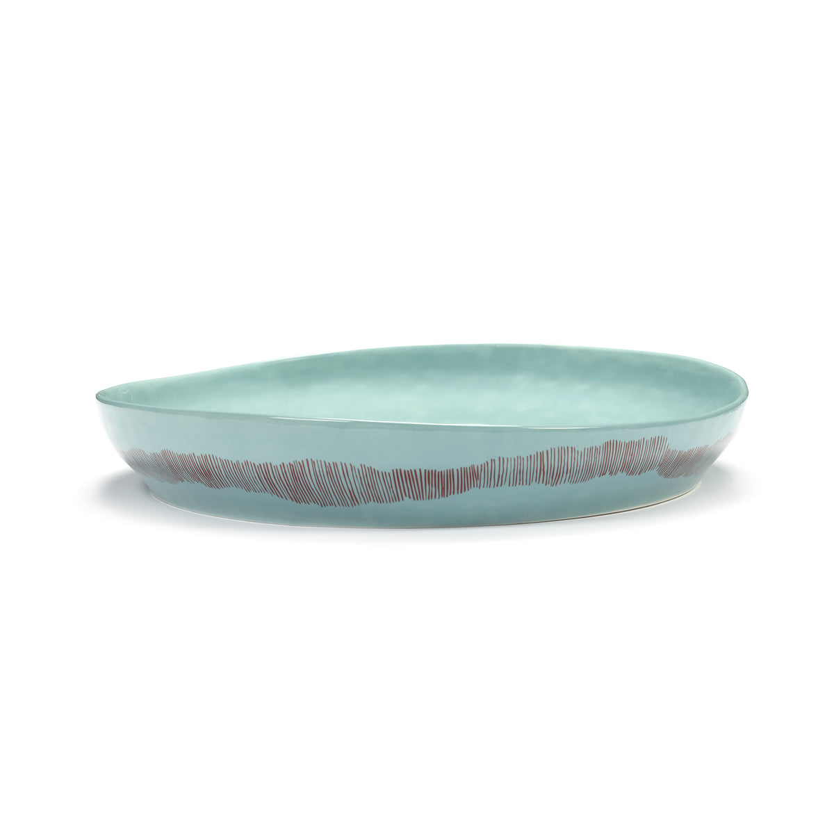 Azure High Side Serving Plate with Red Stripes - S