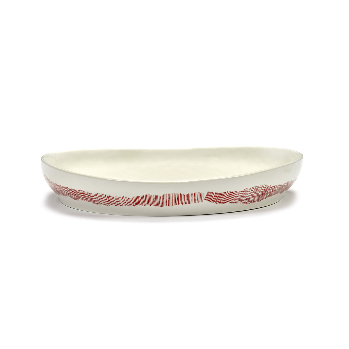 White High Side Serving Plate with Red Stripes