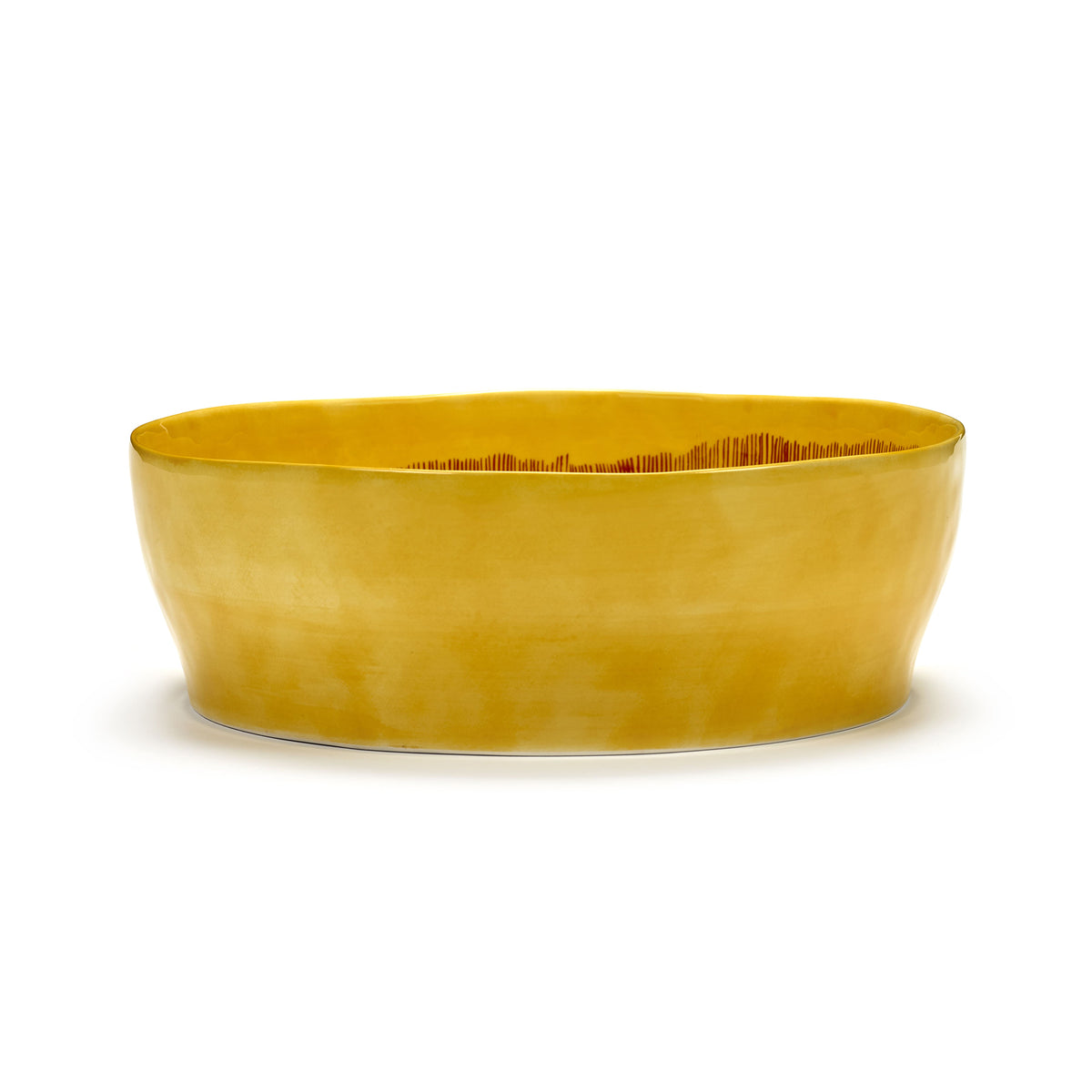 Sunny Yellow Salad Bowl with Red Stripes