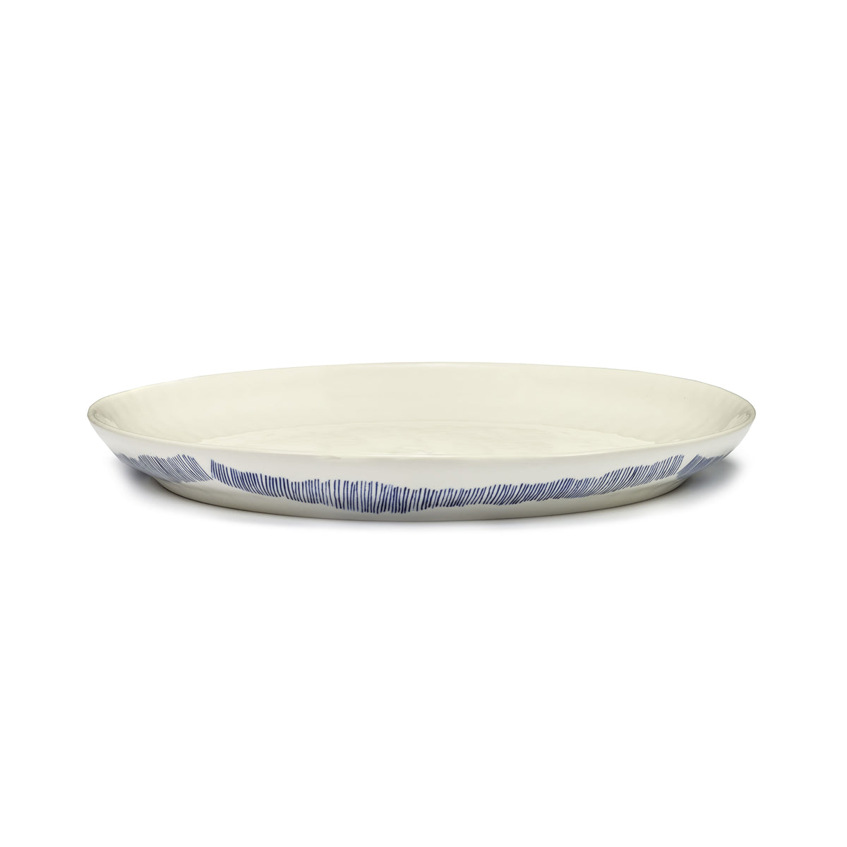 White Serving Plate with Blue Stripes - M