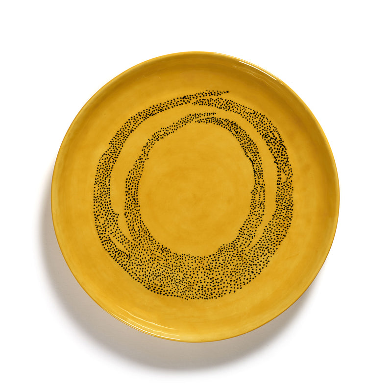 Sunny Yellow Serving Plate with Black Dots - M