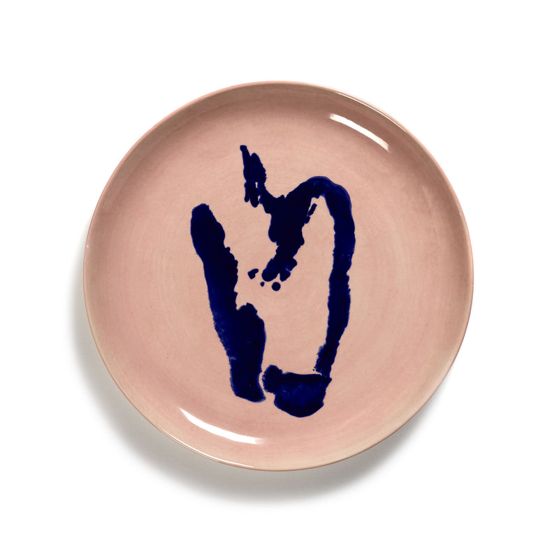 Delicious Pink Serving Plate with Blue Pepper Motif