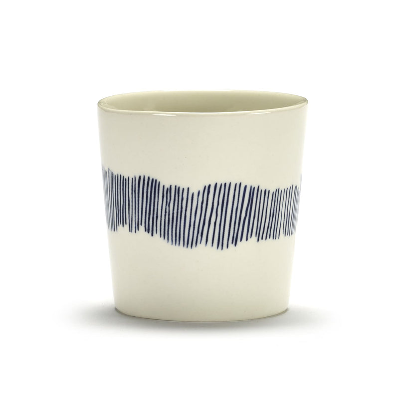 White Coffee Cup with Blue Stripes