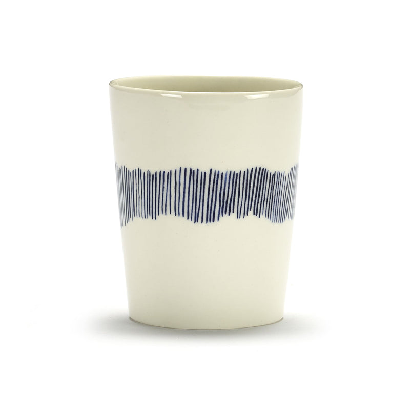 White Tea Cup with Blue Stripes