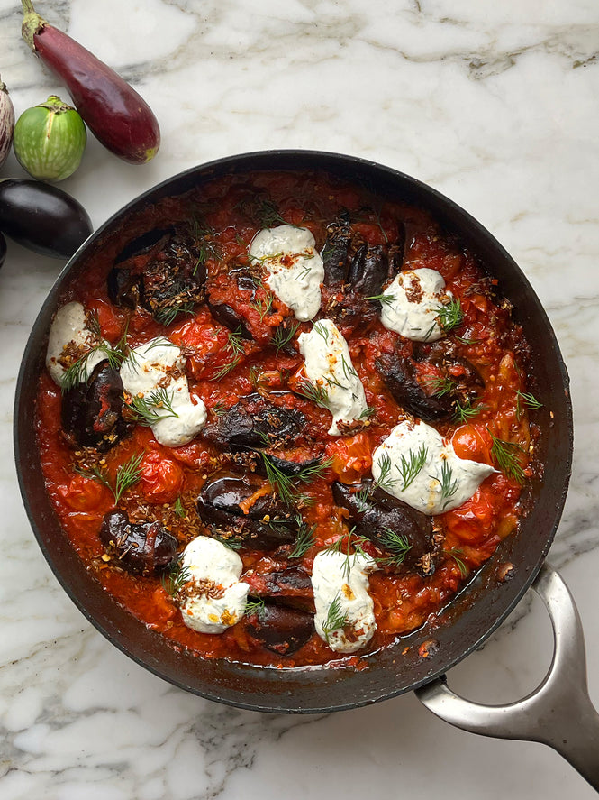 Burnt Aubergine With Feta And Harissa Oil Ottolenghi Recipes burnt-aubergine-with-feta-and-harissa-oil-ottolenghi-recipes