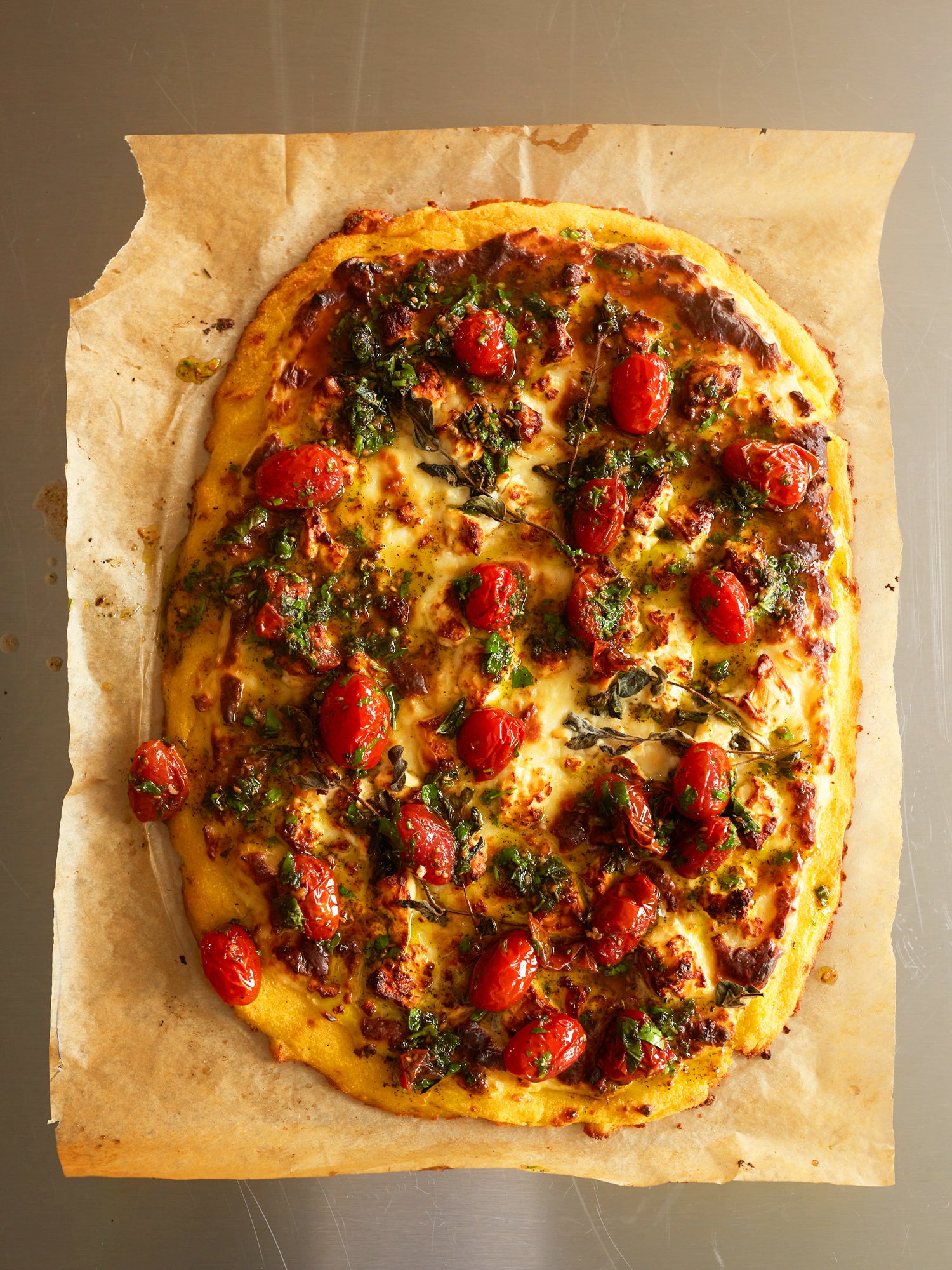 Baked Polenta with Feta and Ta’atar Tomatoes