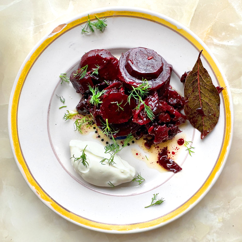 Beetroot and fennel dip with sour cherries
