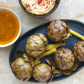 Artichokes with pink peppercorn aïoli and anchovy butter