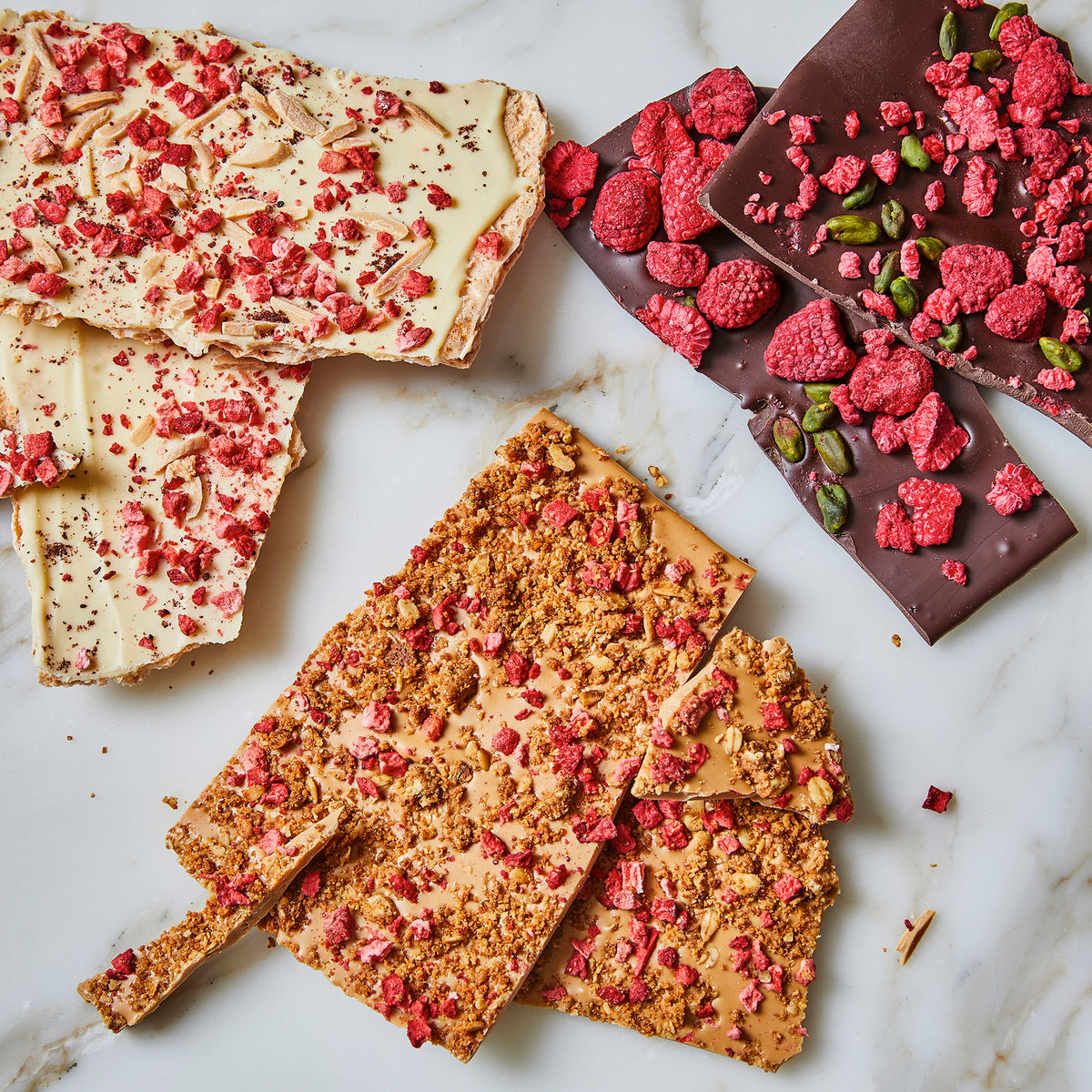 Caramelised White Chocolate, Oat and Strawberry Brittle