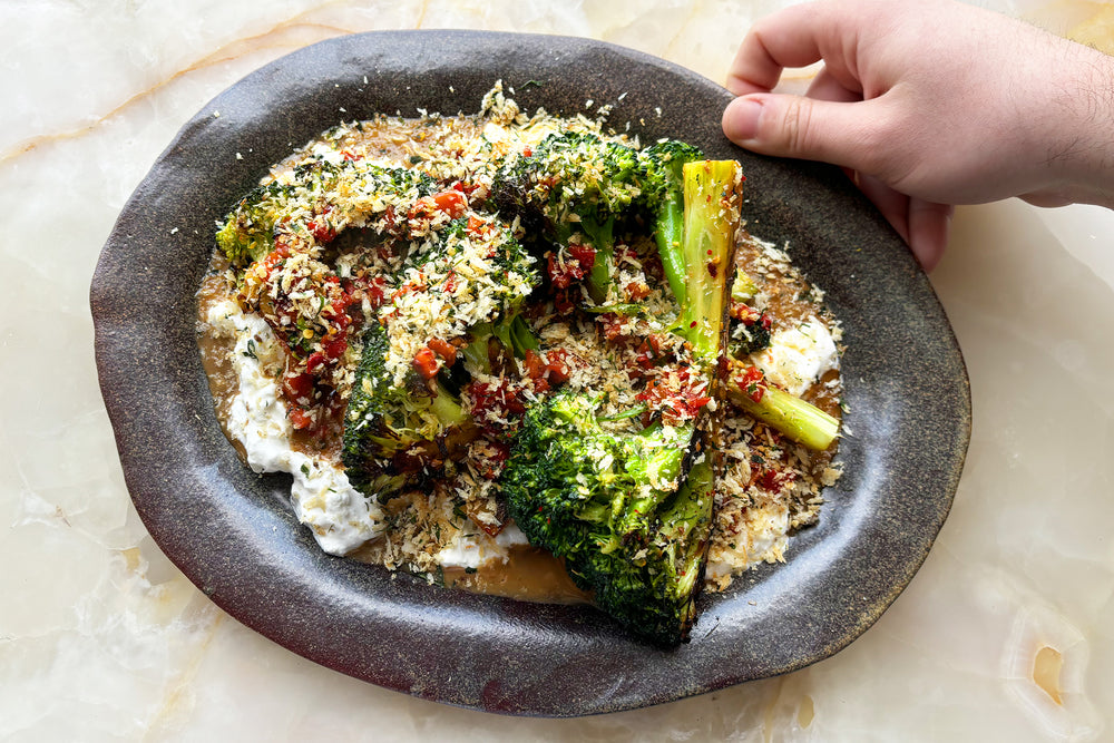 Broccoli ‘steaks’ with chilli maple butter and tarragon breadcrumbs
