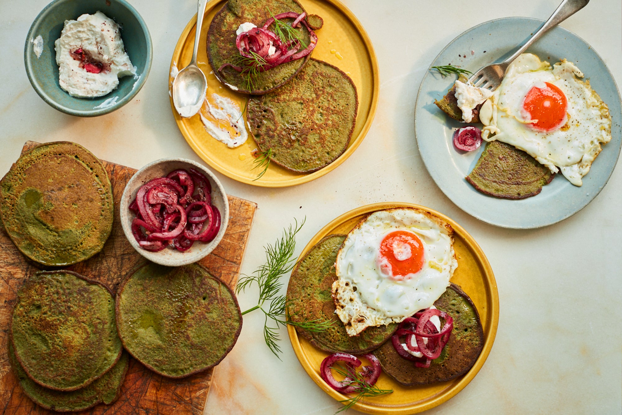 Buckwheat and ricotta hotcakes with preserved lemon salsa