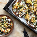 Cabbage blini with eggs, hot sauce & kefir drizzle
