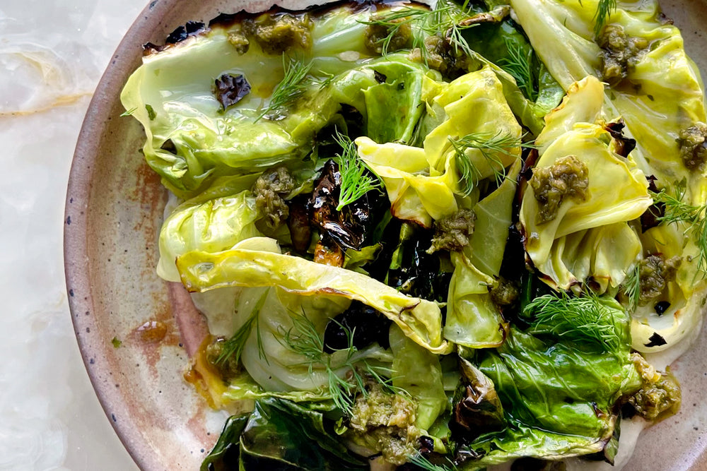 Cabbage with sunflower tahini & grapefruit dressing