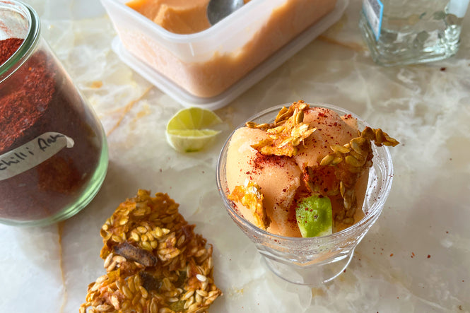 Cantaloupe granita with lime and tequila