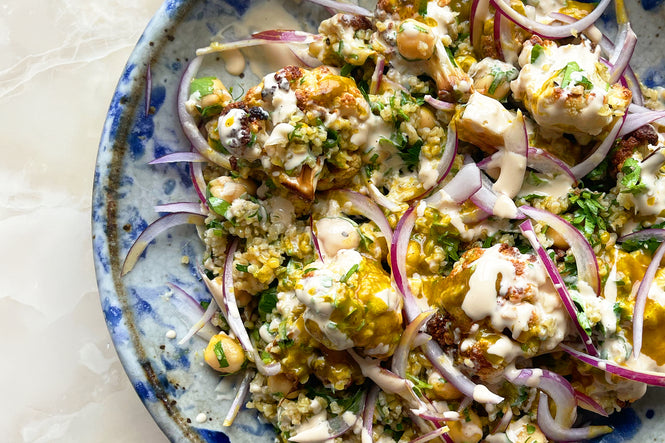 Cauliflower salad with amba and tahini