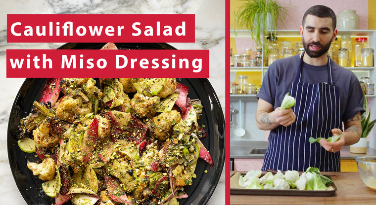 Cauliflower salad with miso dressing and pistachio pesto