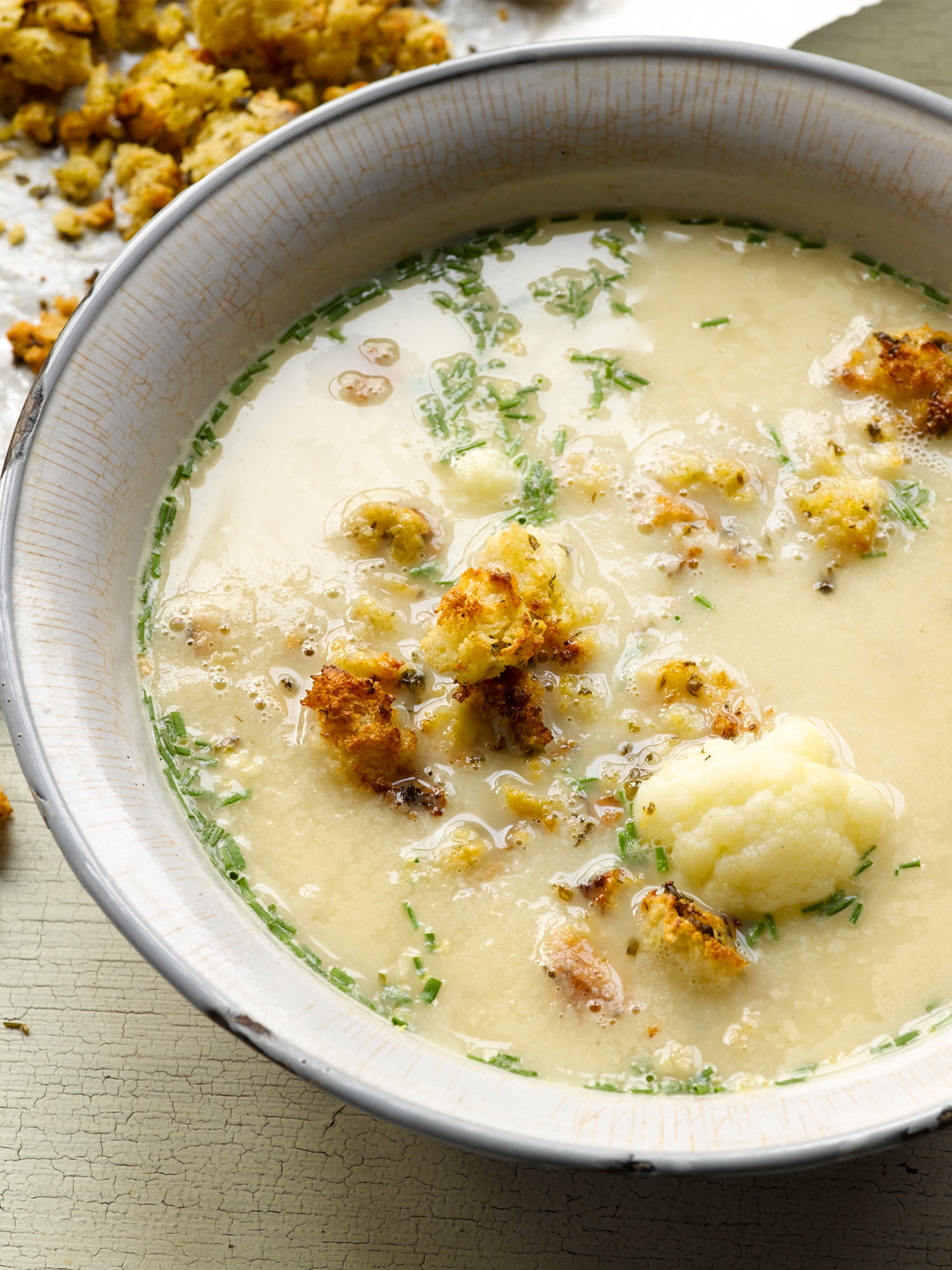 Cauliflower soup with mustard croutons