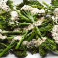 Char grilled sprouting broccoli with sweet tahini