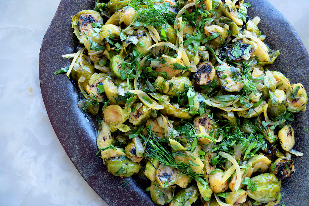 Charred brussels sprouts with olive oil and lemon