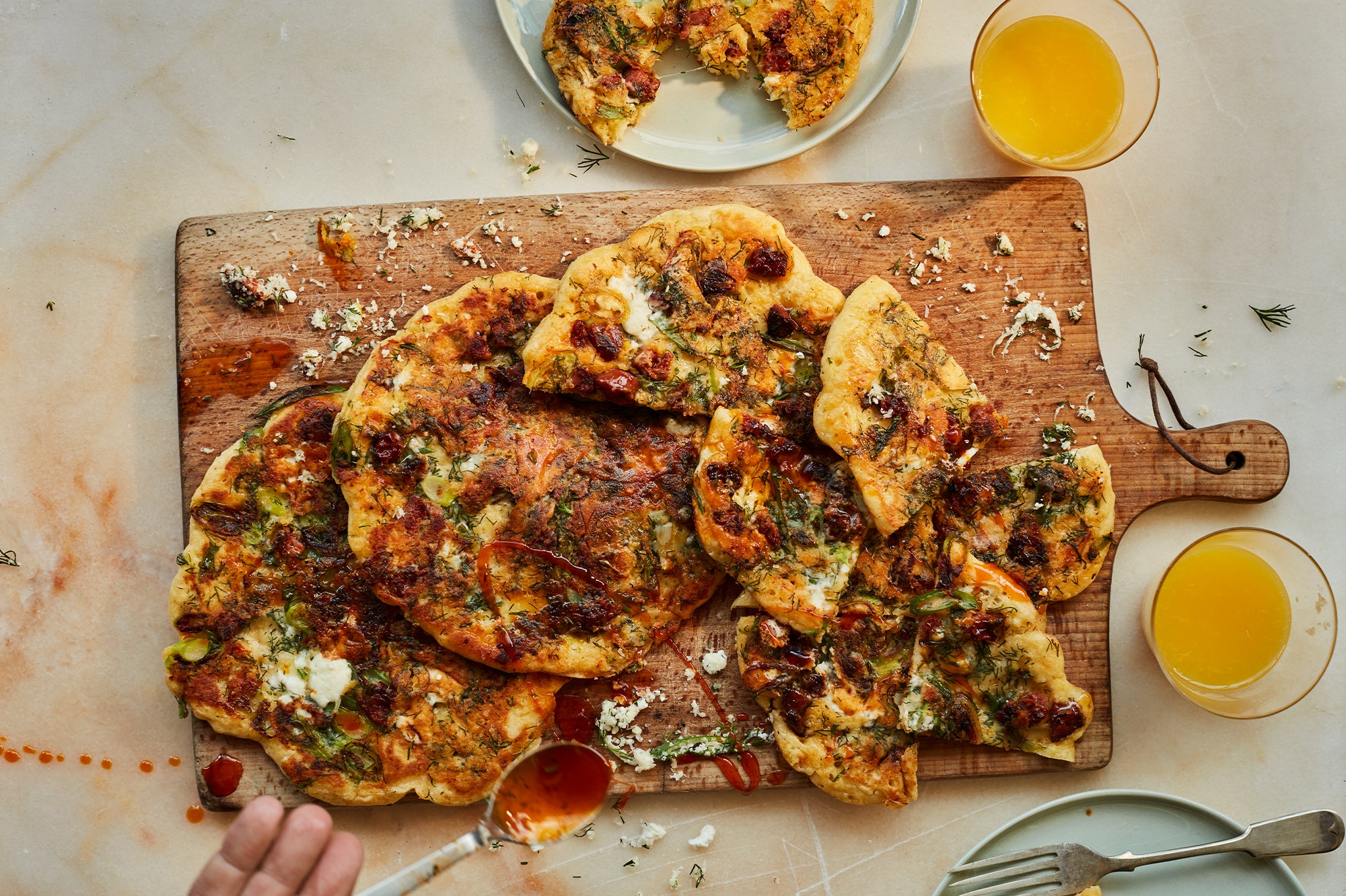 Cheese, chorizo and spring onion pancakes