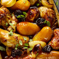 Chicken with potatoes, prunes and pomegranate molasses