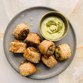Chickpea, chard & feta puffs with green harissa