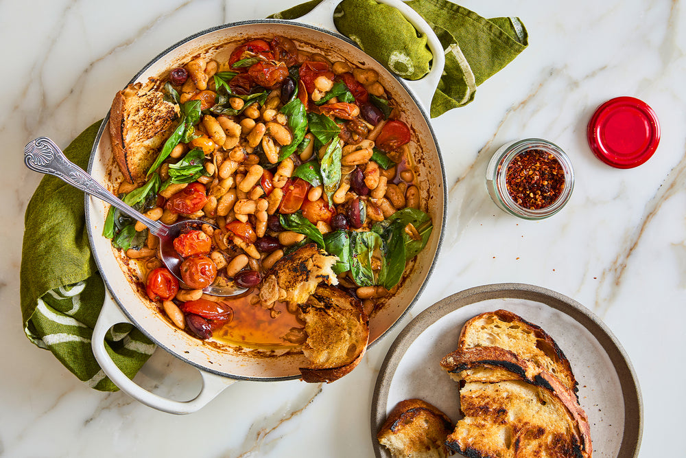 Chilli braised tomatoes and beans Recipe Image