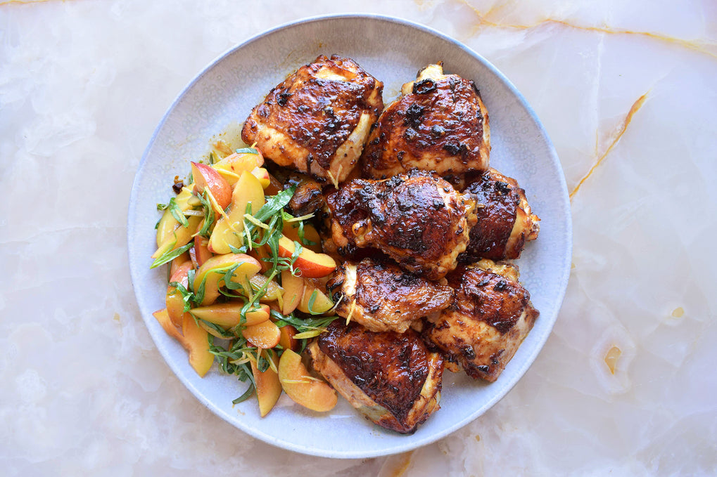 Chipotle roasted chicken with plum and tarragon salad