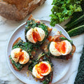Coconut greens with scotch bonnet and jammy eggs