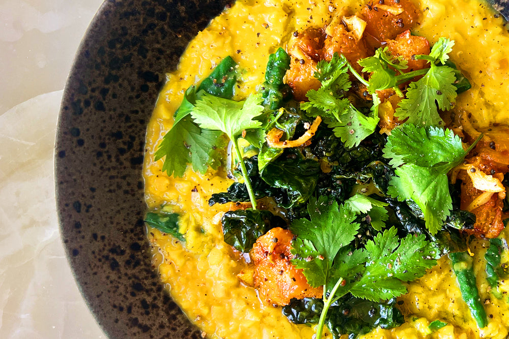 Red lentils with butternut squash and burnt lemon