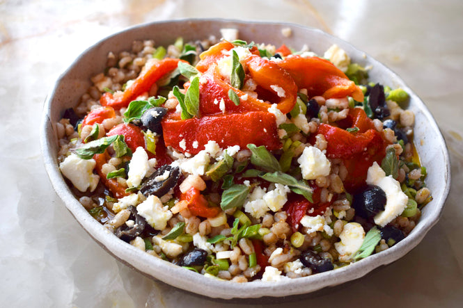 Farro and roasted red pepper salad