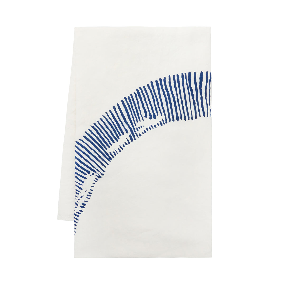 White Linen Tablecloth with Blue Stripe Print