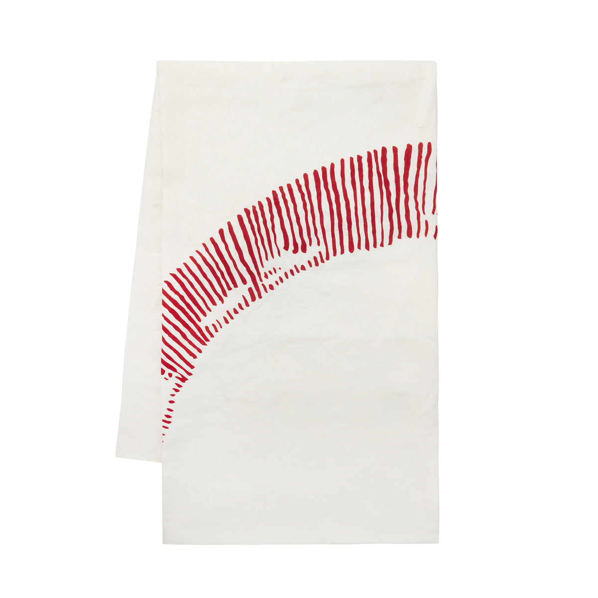 White Linen Tablecloth with Red Stripe Print
