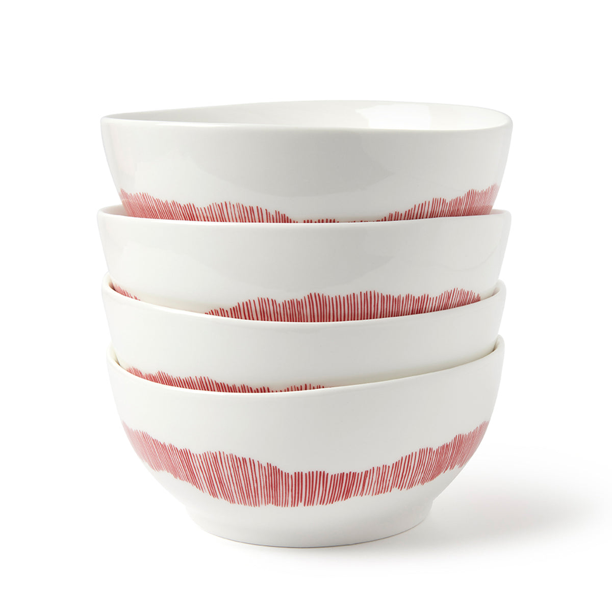White and Red Stripe Bowls S - 4 Piece Set