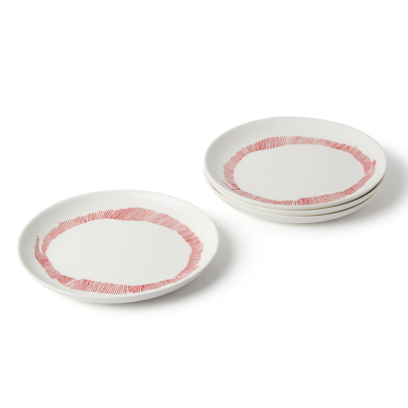 White and Red Stripe Plates M - 4 Piece Set