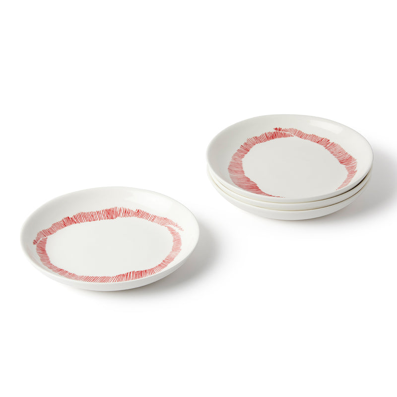 White and Red Stripe Plates XS - 4 Piece Set