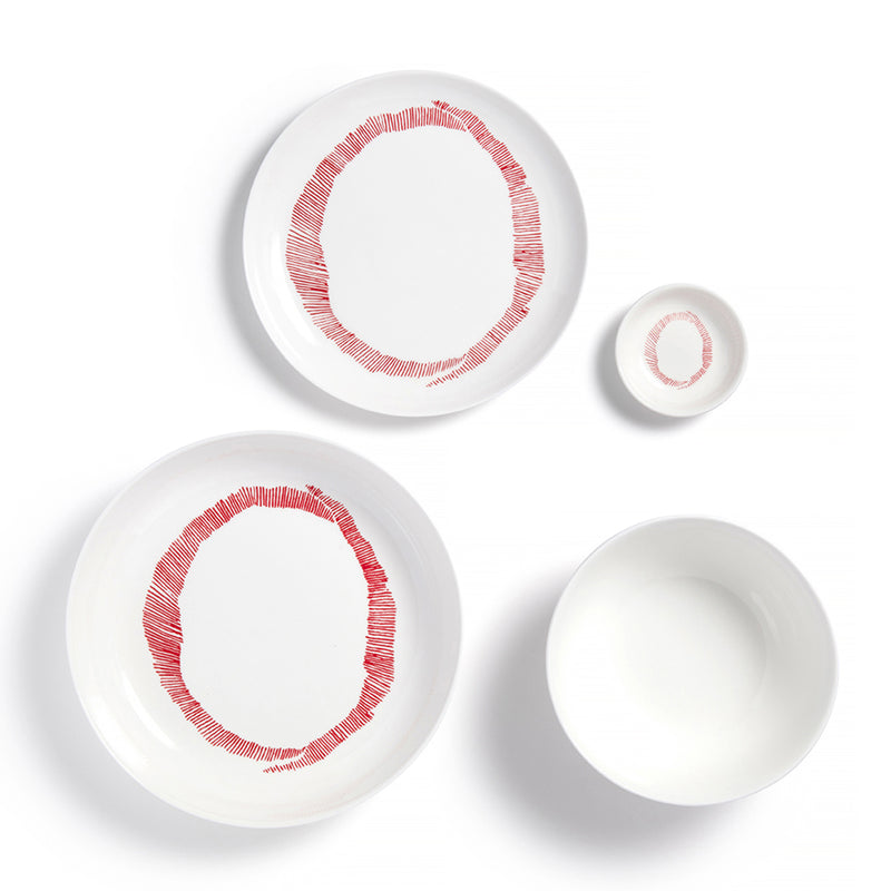 White and Red Stripe Collection - 16 Piece Set