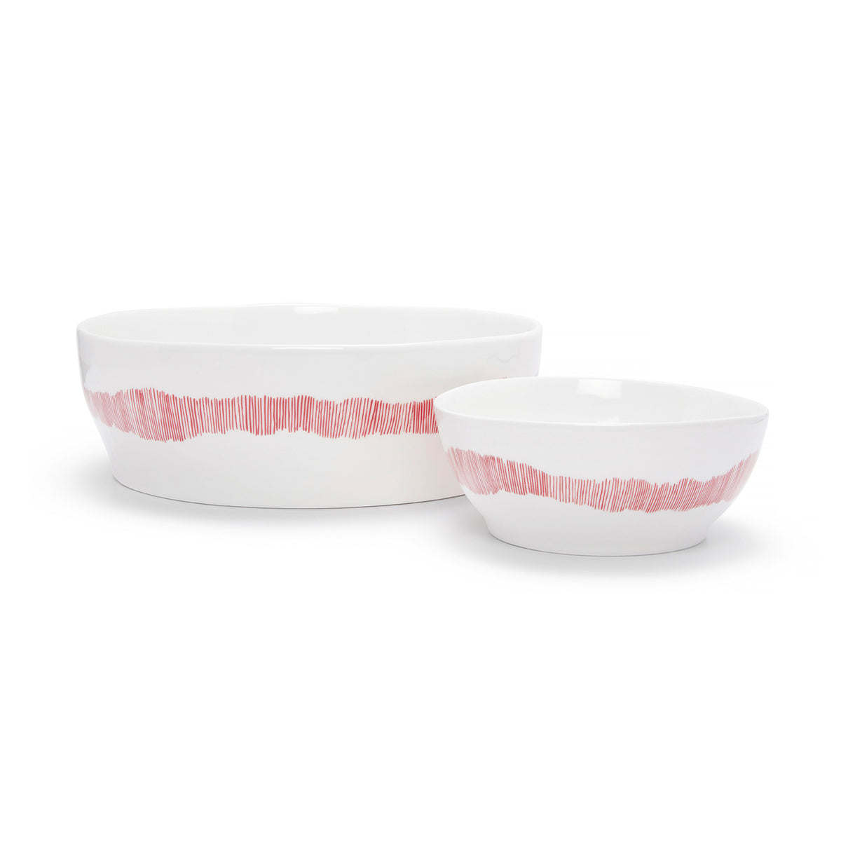 White and Red Stripe Bowls - 5 Piece Set